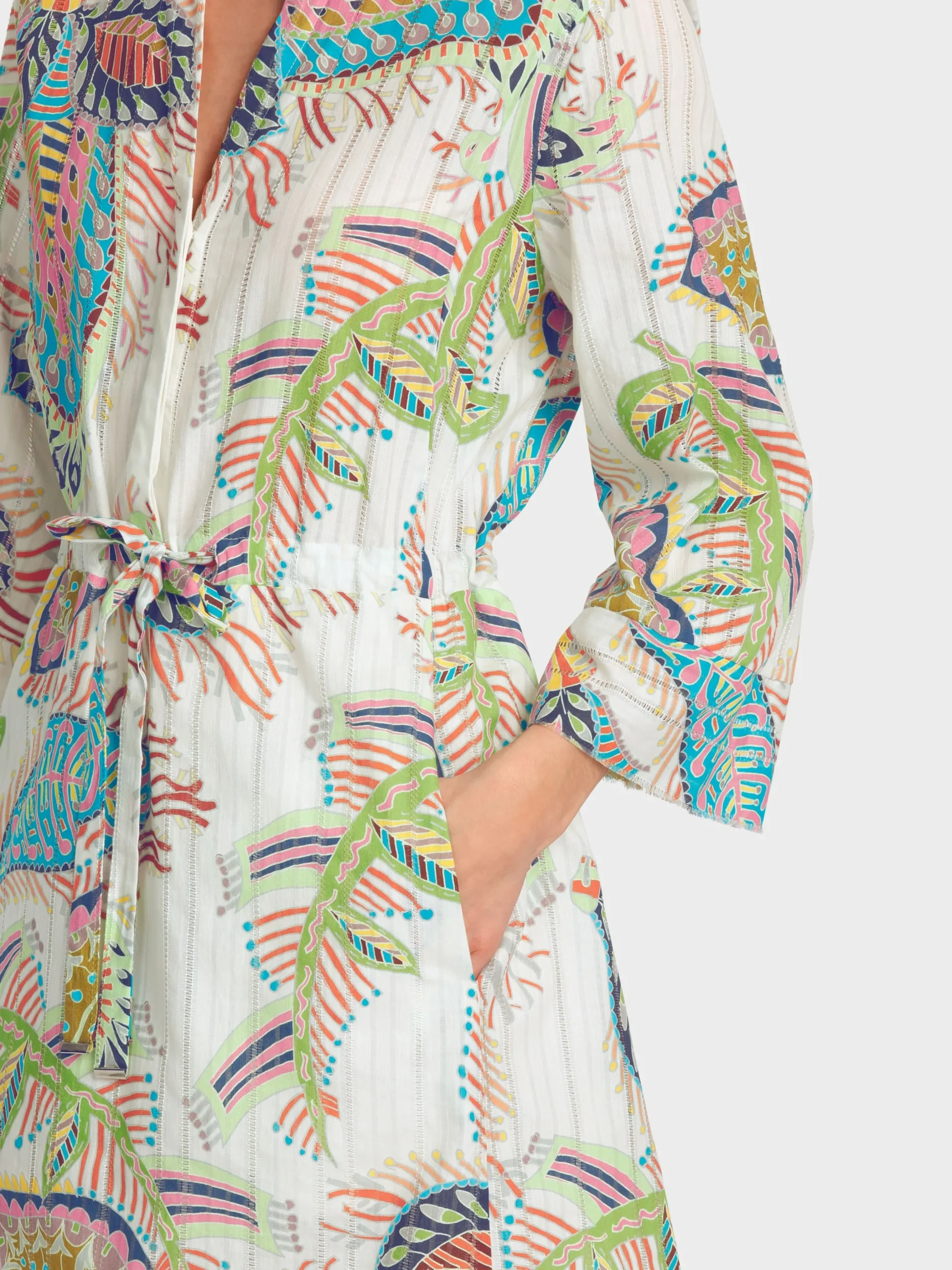 Marc Cain Kleider-BAUMWOLLKLEID MIT FANCY BLATTMOTIV white