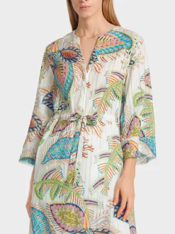 Marc Cain Kleider-BAUMWOLLKLEID MIT FANCY BLATTMOTIV white