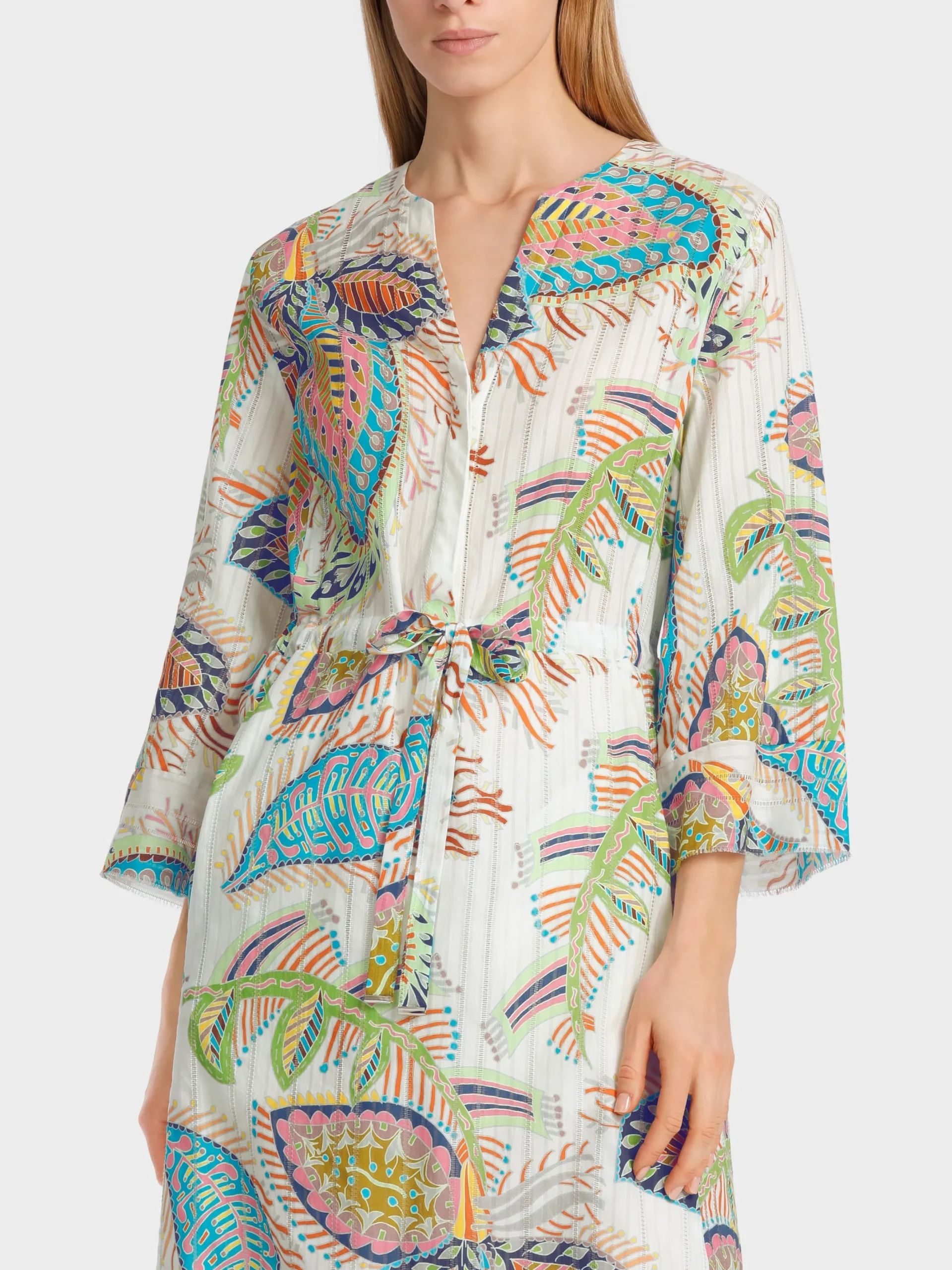 Marc Cain Kleider-BAUMWOLLKLEID MIT FANCY BLATTMOTIV white