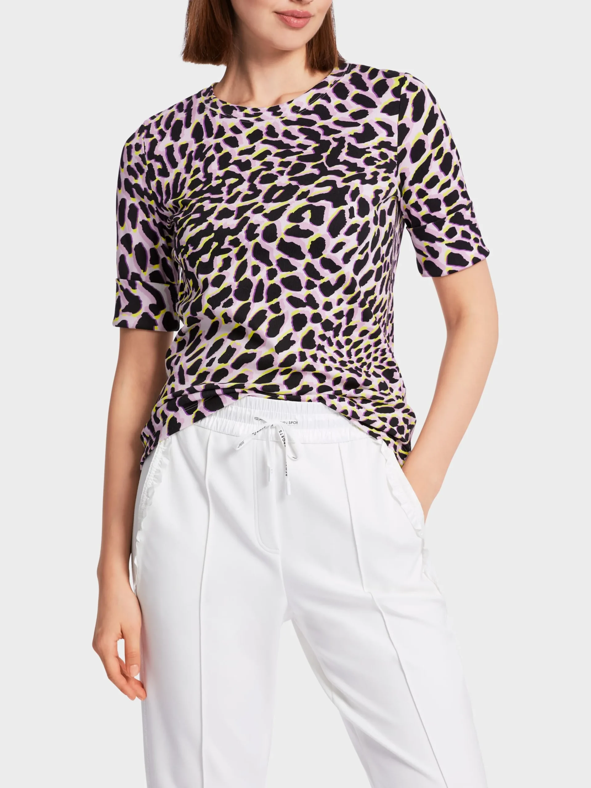 Marc Cain Shirts & Tops-BAUMWOLL-T-SHIRT MIT LEOPARDENMOTIV bright pink lavender