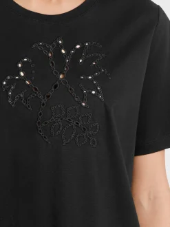 Marc Cain Shirts & Tops-BAUMWOLL-T-SHIRT MIT LOCHSTICKEREI black