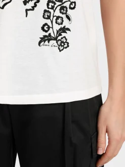 Marc Cain Shirts & Tops-BAUMWOLL-T-SHIRT MIT MATERIALMIX off-white