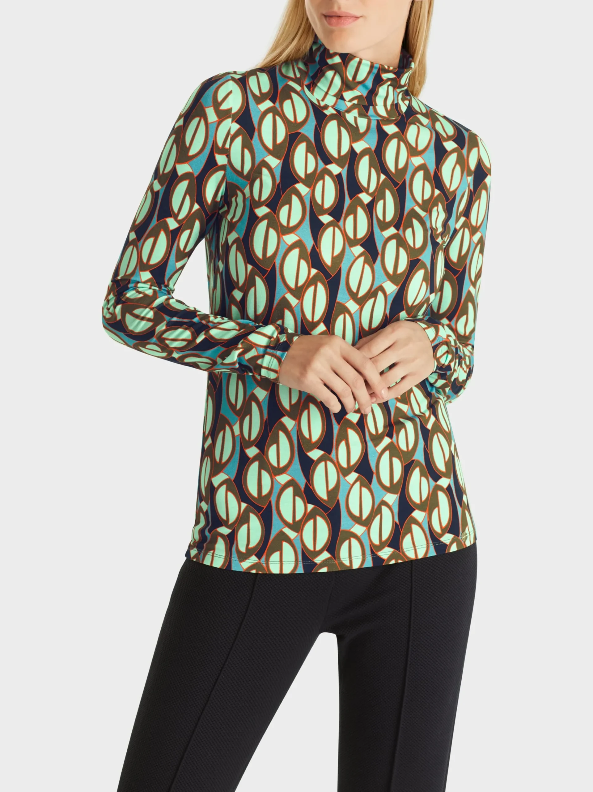 Marc Cain Shirts & Tops-BEDRUCKTER ROLLKRAGEN-PULLOVER soft malachite