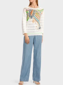 Marc Cain Pullover & Sweatshirts|Strick-BEDRUCKTER SWEATER KNITTED IN GERMANY off-white