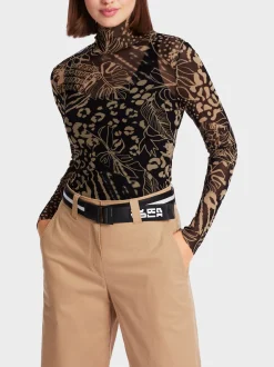 Marc Cain Shirts & Tops-BEDRUCKTES LONGSLEEVE MIT ROLLKRAGEN black