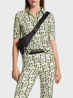 Marc Cain Shirts & Tops-BEDRUCKTES POLO SHIRT AUS BAUMWOLLRIPP soft sage
