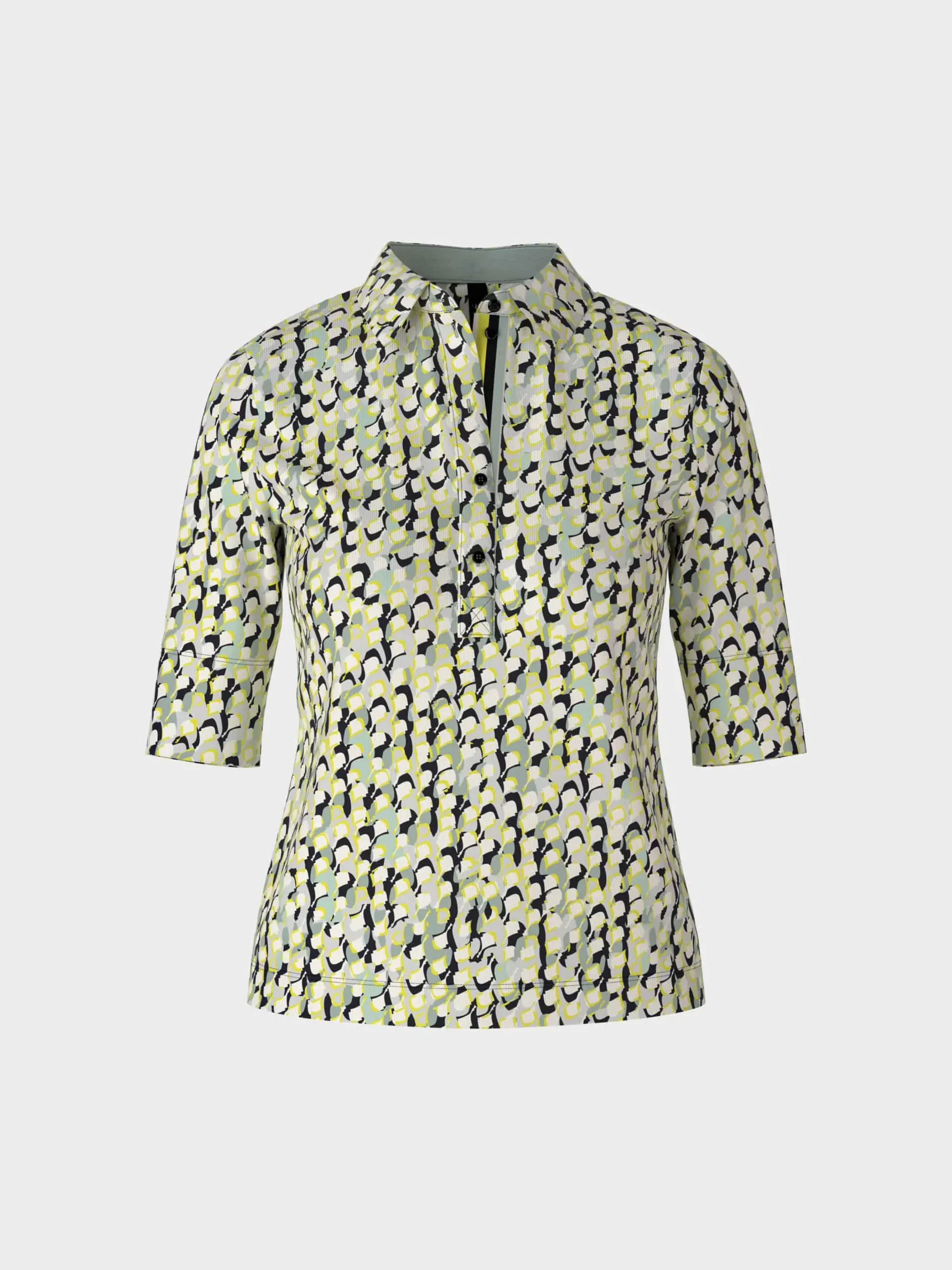 Marc Cain Shirts & Tops-BEDRUCKTES POLO SHIRT AUS BAUMWOLLRIPP soft sage