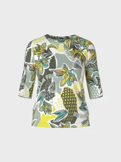 Marc Cain Shirts & Tops-BEDRUCKTES T-SHIRT MIT 3/4-ÄRMEL soft sage