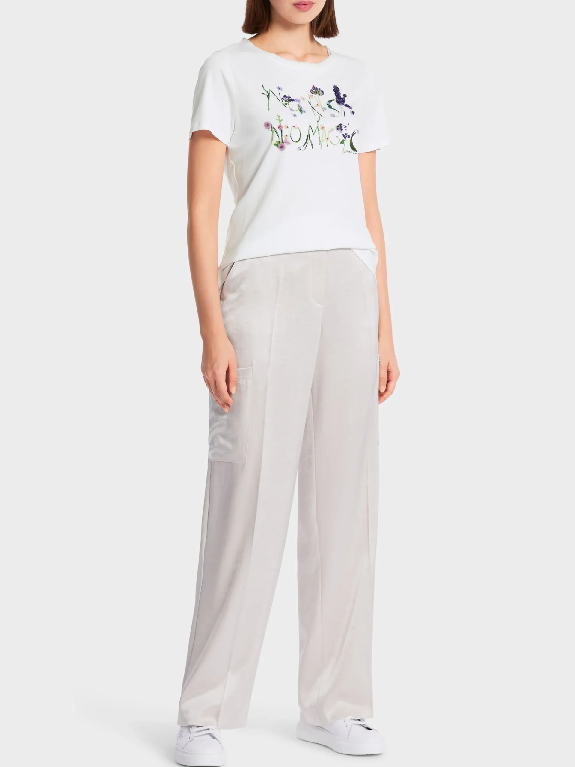 Marc Cain Shirts & Tops-BESTICKTES T-SHIRT white