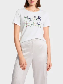 Marc Cain Shirts & Tops-BESTICKTES T-SHIRT white