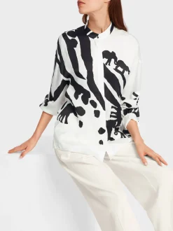 Marc Cain Blusen & Tuniken-BLUSE IM ANIMAL-DESSIN white and black