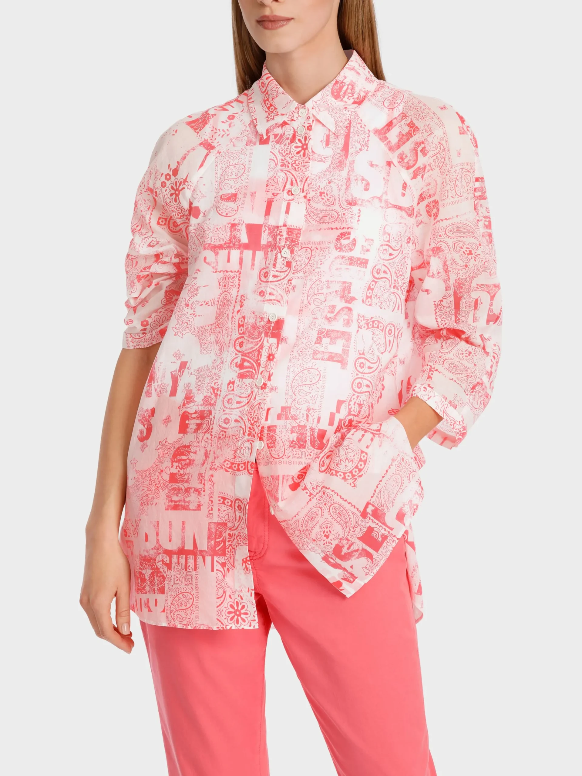 Marc Cain Blusen & Tuniken-BLUSE IM BANDANA-LINES-PRINT light neon red