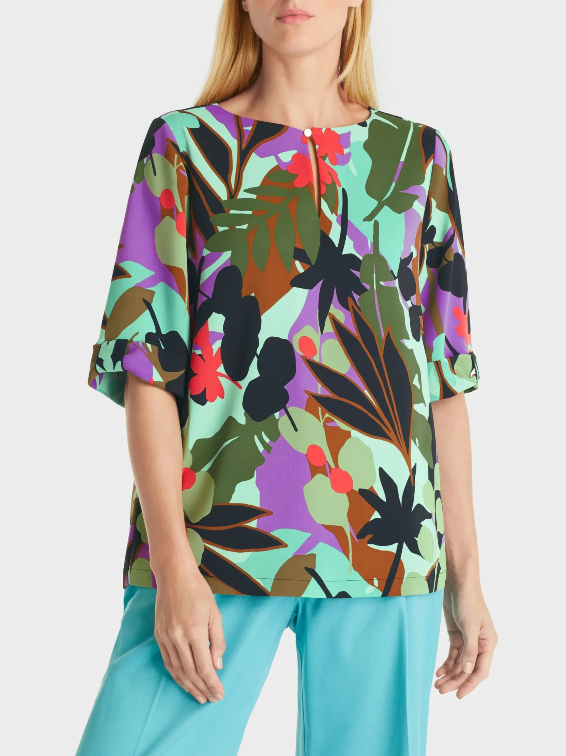 Marc Cain Blusen & Tuniken-BLUSE IM BUNTEN BLÄTTER-MUSTER soft malachite