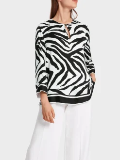 Marc Cain Blusen & Tuniken-BLUSE IM ZEBRA-PRINT white and black