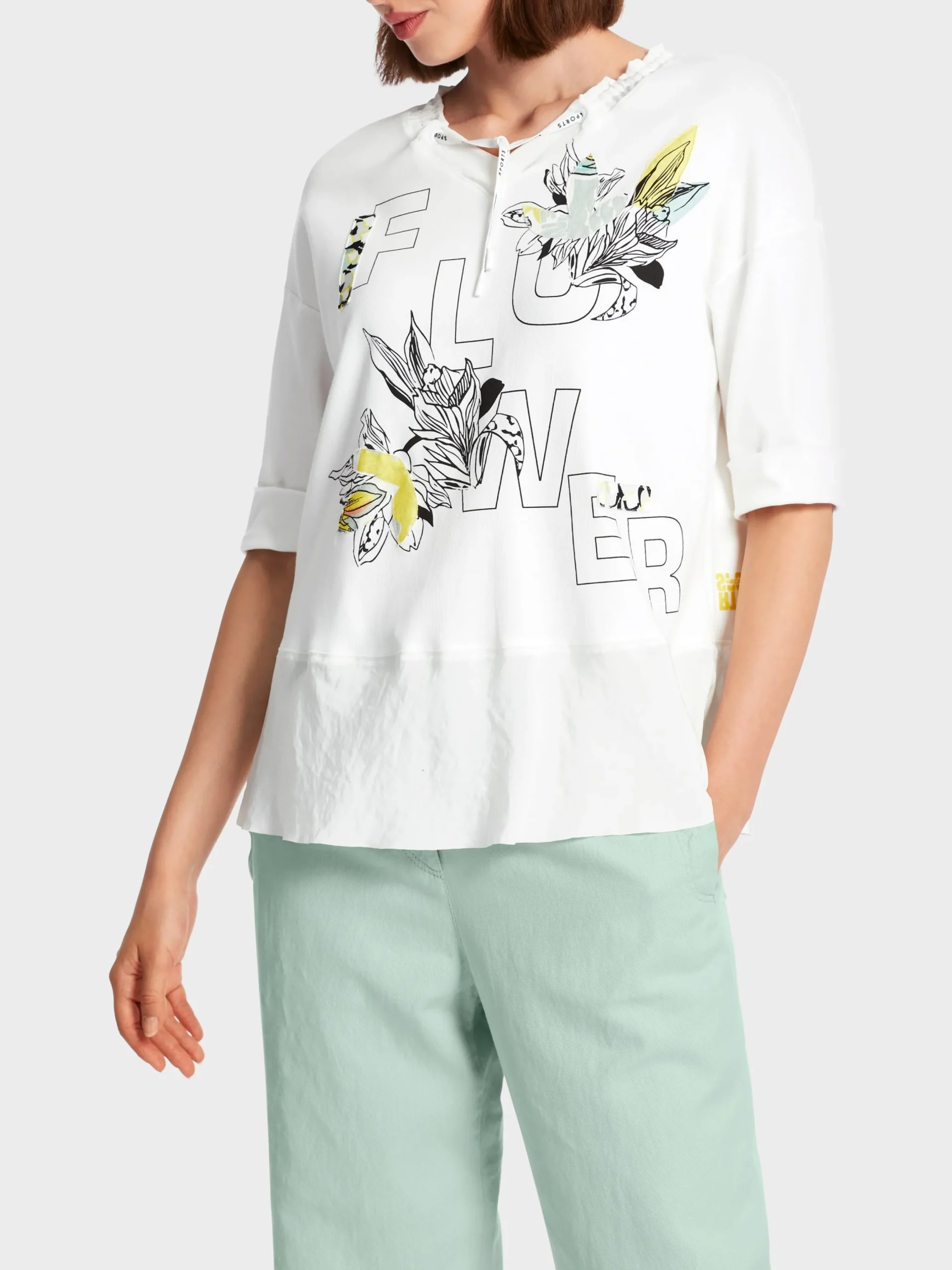 Marc Cain Blusen & Tuniken|Shirts & Tops-BLUSE IN MATERIALMIX off-white