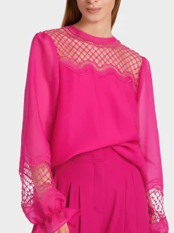 Marc Cain Blusen & Tuniken-BLUSE MIT NETZEINSATZ deep fuchsia