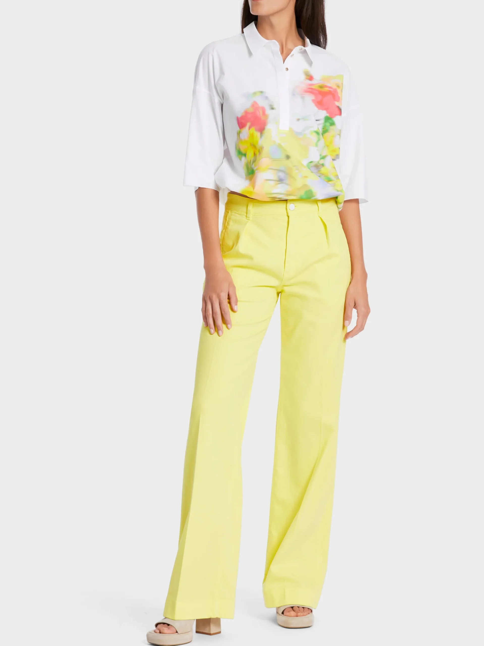 Marc Cain Blusen & Tuniken|Shirts & Tops-BLUSE MIT PLATZIERTEM PRINT white
