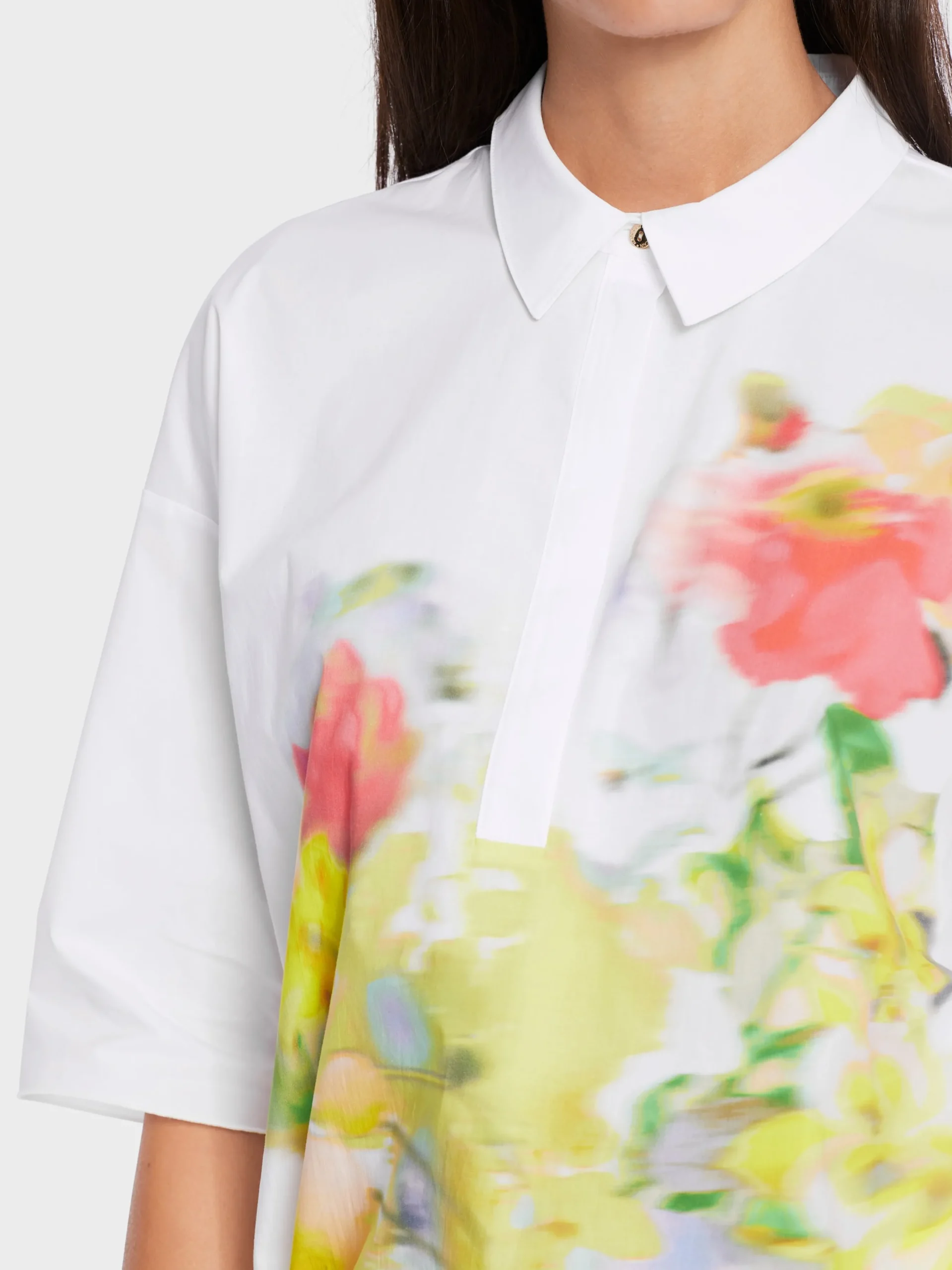 Marc Cain Blusen & Tuniken|Shirts & Tops-BLUSE MIT PLATZIERTEM PRINT white