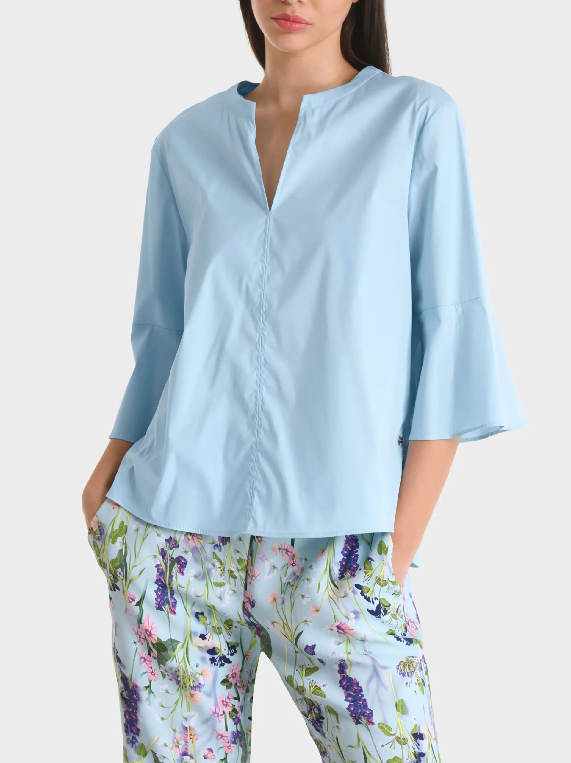 Marc Cain Blusen & Tuniken-BLUSE MIT VOLANTÄRMEL soft summer sky