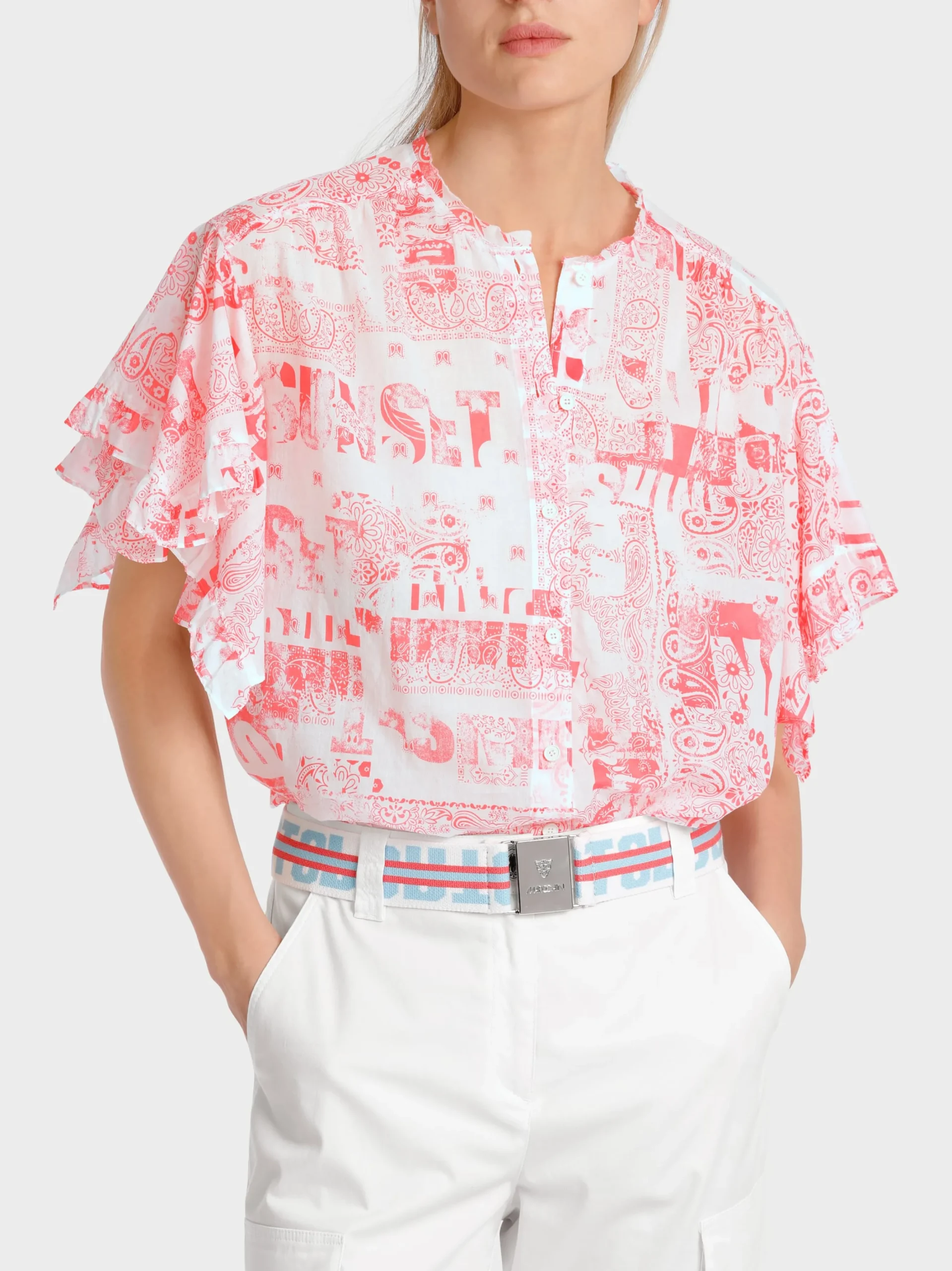 Marc Cain Blusen & Tuniken-BLUSE MIT VOLANTÄRMELN light neon red