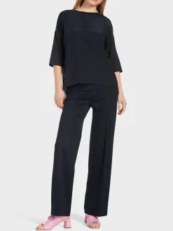 Marc Cain Blusen & Tuniken|Shirts & Tops-BLUSENSHIRT AUS MATERIALMIX midnight blue
