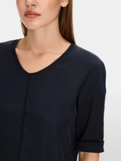 Marc Cain Blusen & Tuniken|Shirts & Tops-BLUSENSHIRT AUS MATERIAL-MIX midnight blue