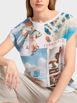 Marc Cain Blusen & Tuniken|Shirts & Tops-BLUSENSHIRT IM MEMORIESPRINT white