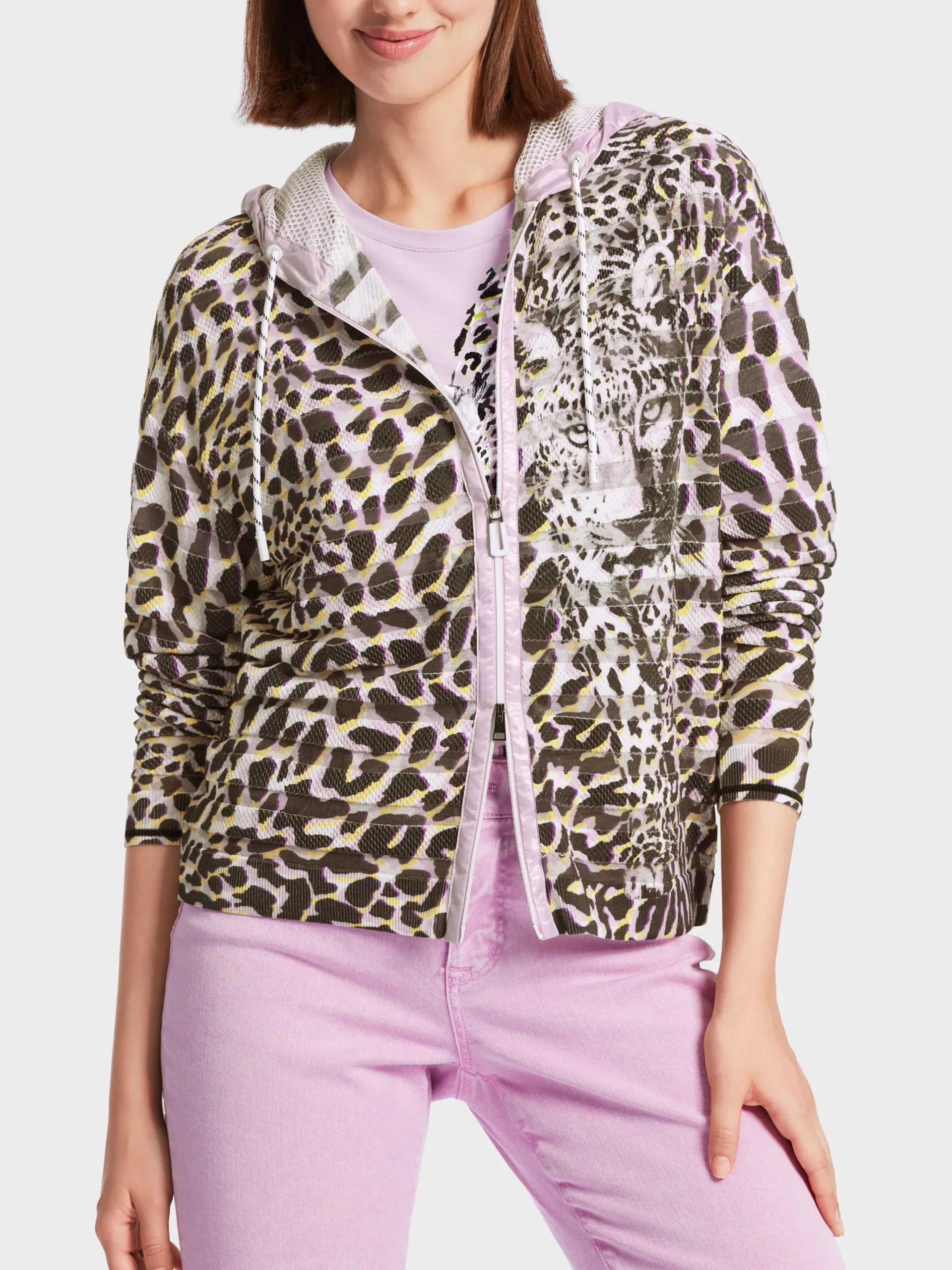 Marc Cain Jacken|Strick-CARDIGAN MIT PRINT KNITTED IN GERMANY bright pink lavender