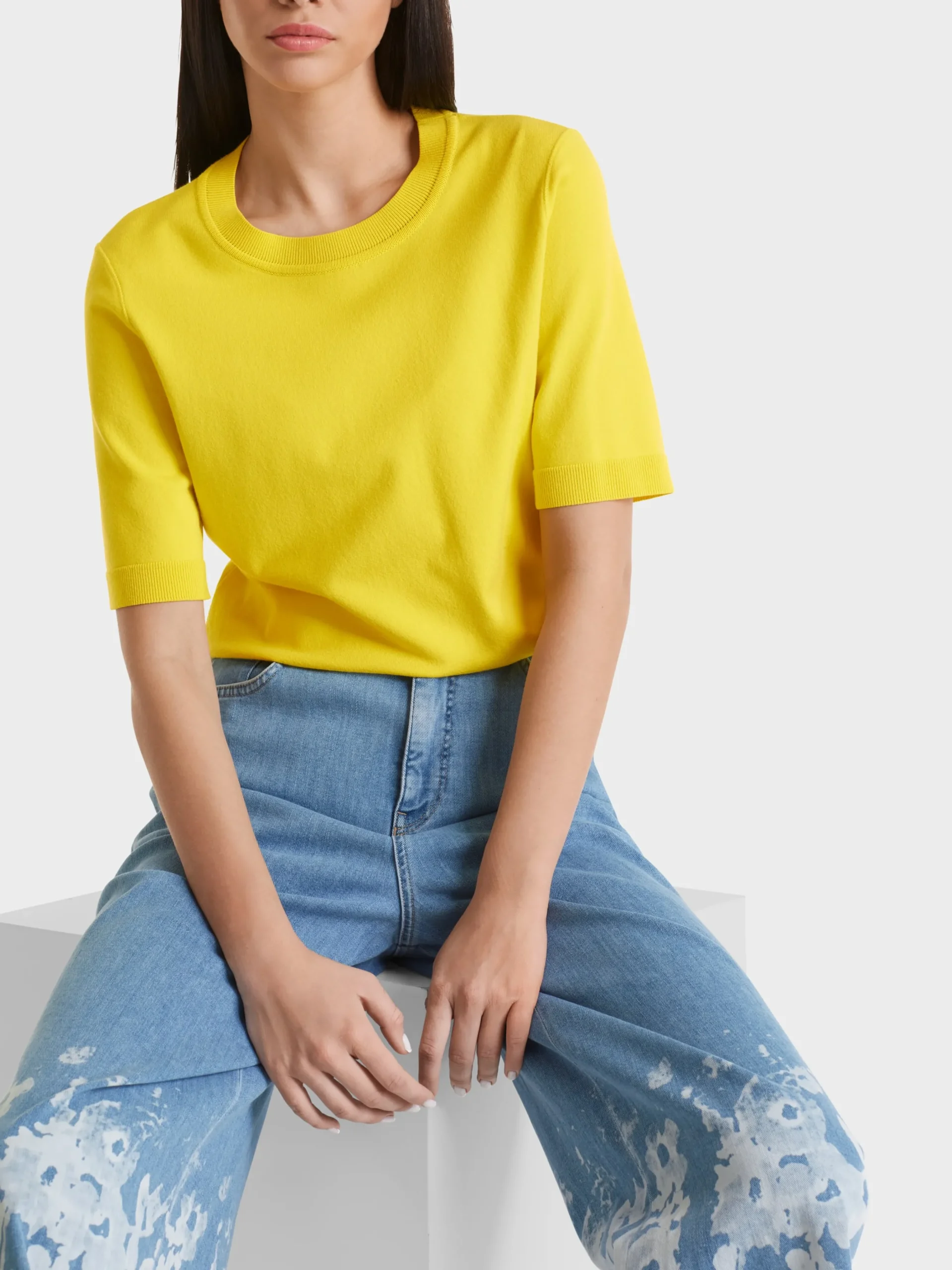 Marc Cain Pullover & Sweatshirts|Strick-CREW-NECK-PULLI "RETHINK TOGETHER" bright sulphur