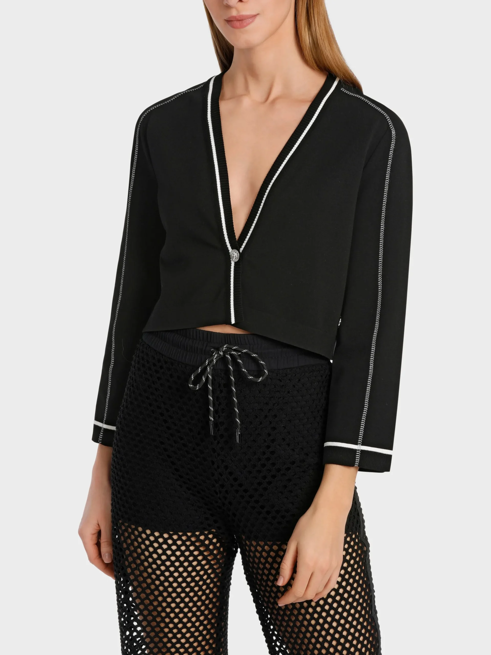 Marc Cain Jacken|Strick-CROPPED "RETHINK TOGETHER"-CARDIGAN black