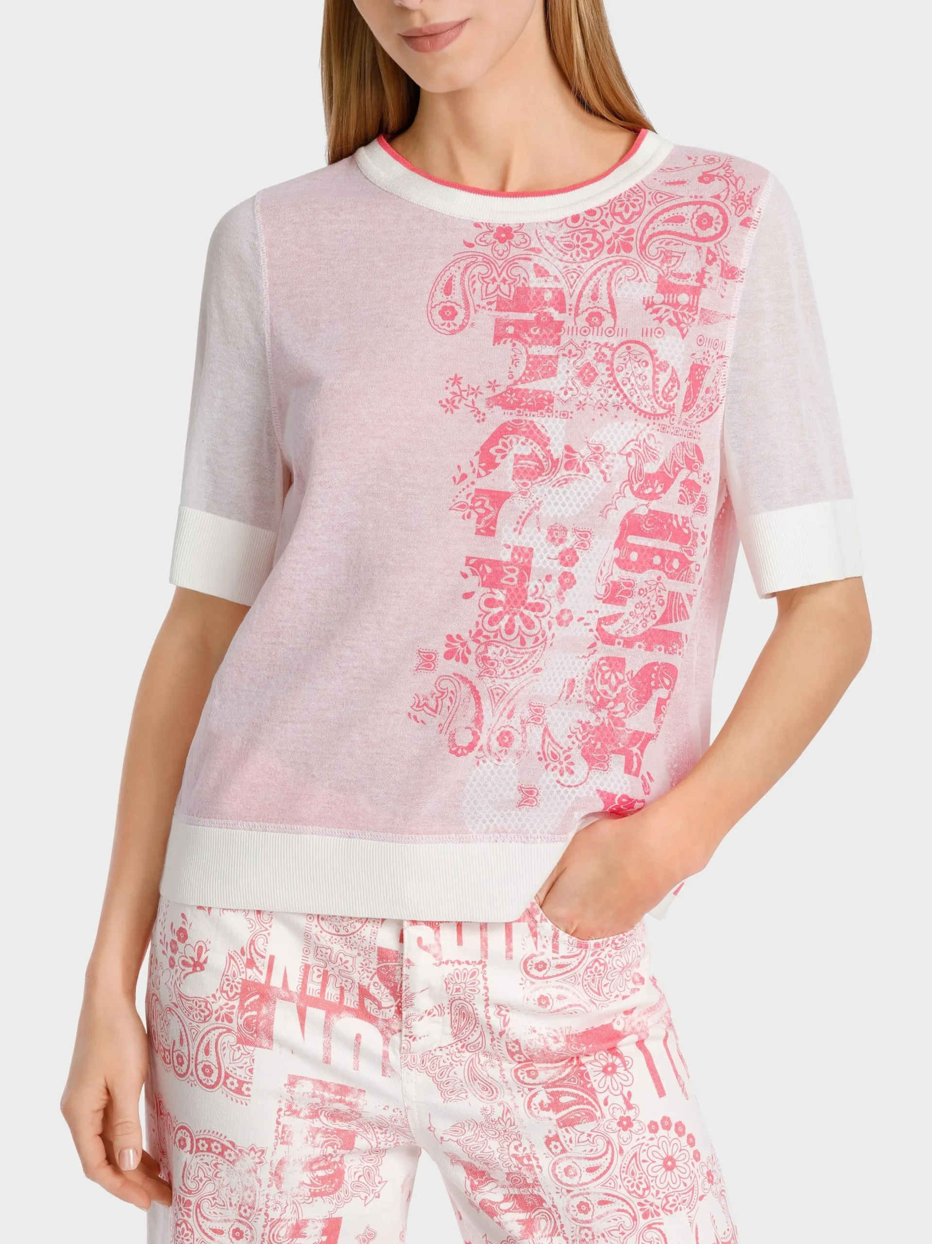 Marc Cain Pullover & Sweatshirts|Strick-DOPPELLAGIGER SWEATER MIT PRINT light neon red