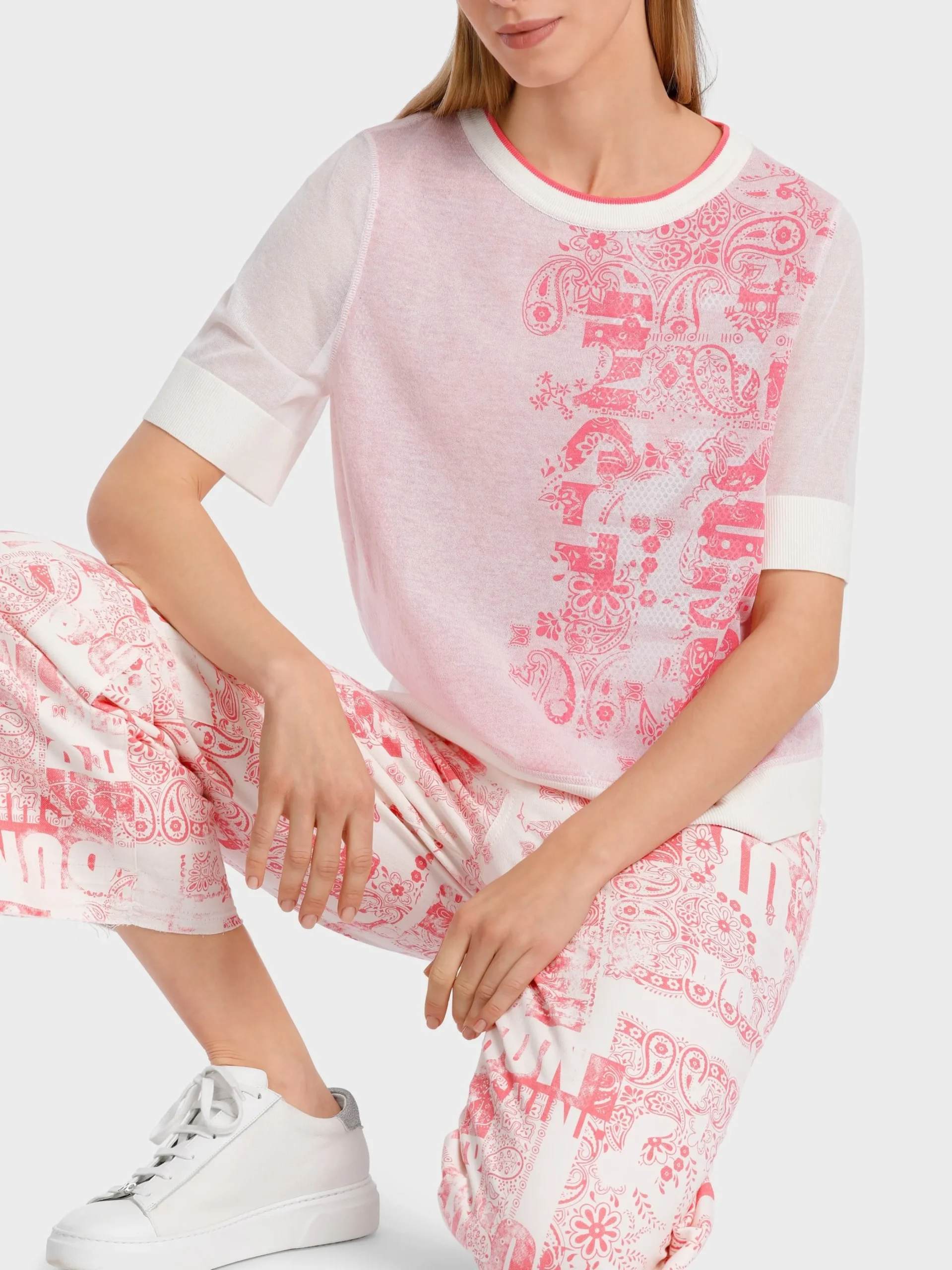Marc Cain Pullover & Sweatshirts|Strick-DOPPELLAGIGER SWEATER MIT PRINT light neon red
