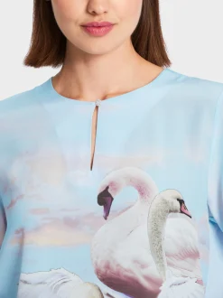 Marc Cain Blusen & Tuniken|Shirts & Tops-EDEL GLÄNZENDES BLUSENSHIRT MIT SEIDE soft summer sky