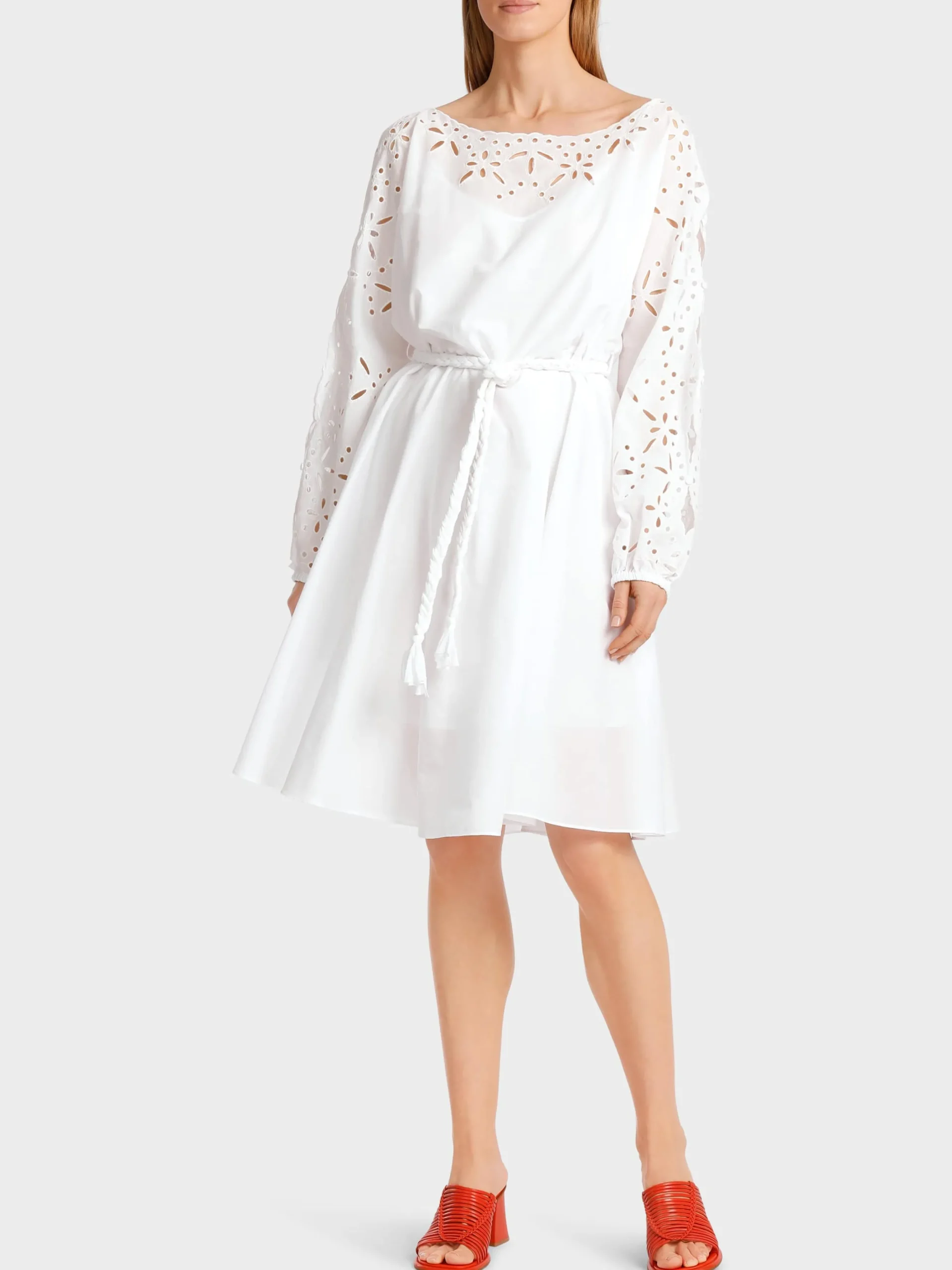 Marc Cain Kleider-FEMININES BAUMWOLLKLEID MIT SPITZE white