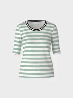 Marc Cain Shirts & Tops-FEMININES T-SHIRT MIT STREIFEN soft sage