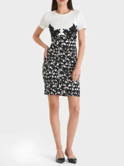 Marc Cain Kleider-FIGURNAHES KLEID MIT APPLIKATION black and white