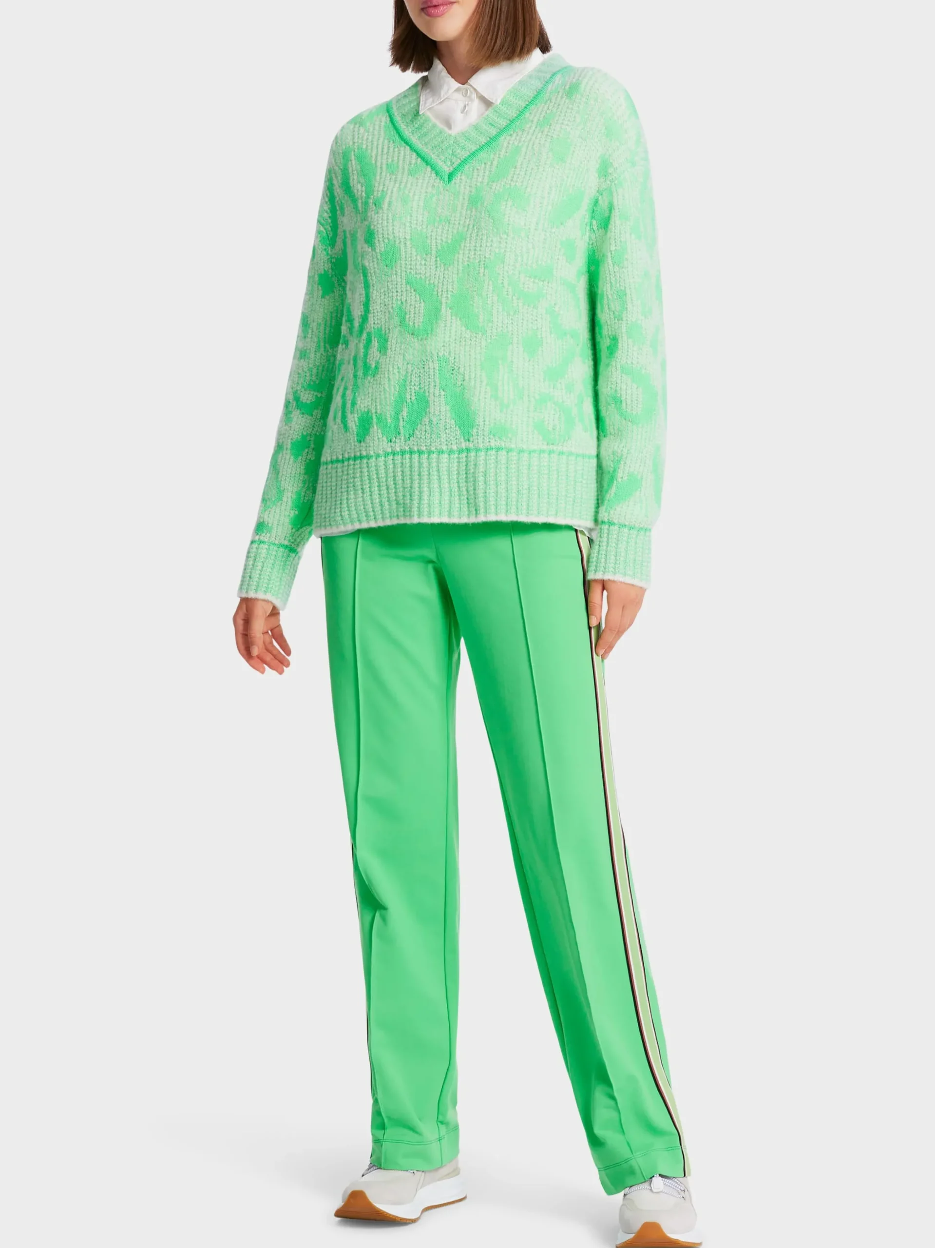 Marc Cain Pullover & Sweatshirts|Strick-GEMUSTERTER SWEATER – KNITTED IN GERMANY new neon green