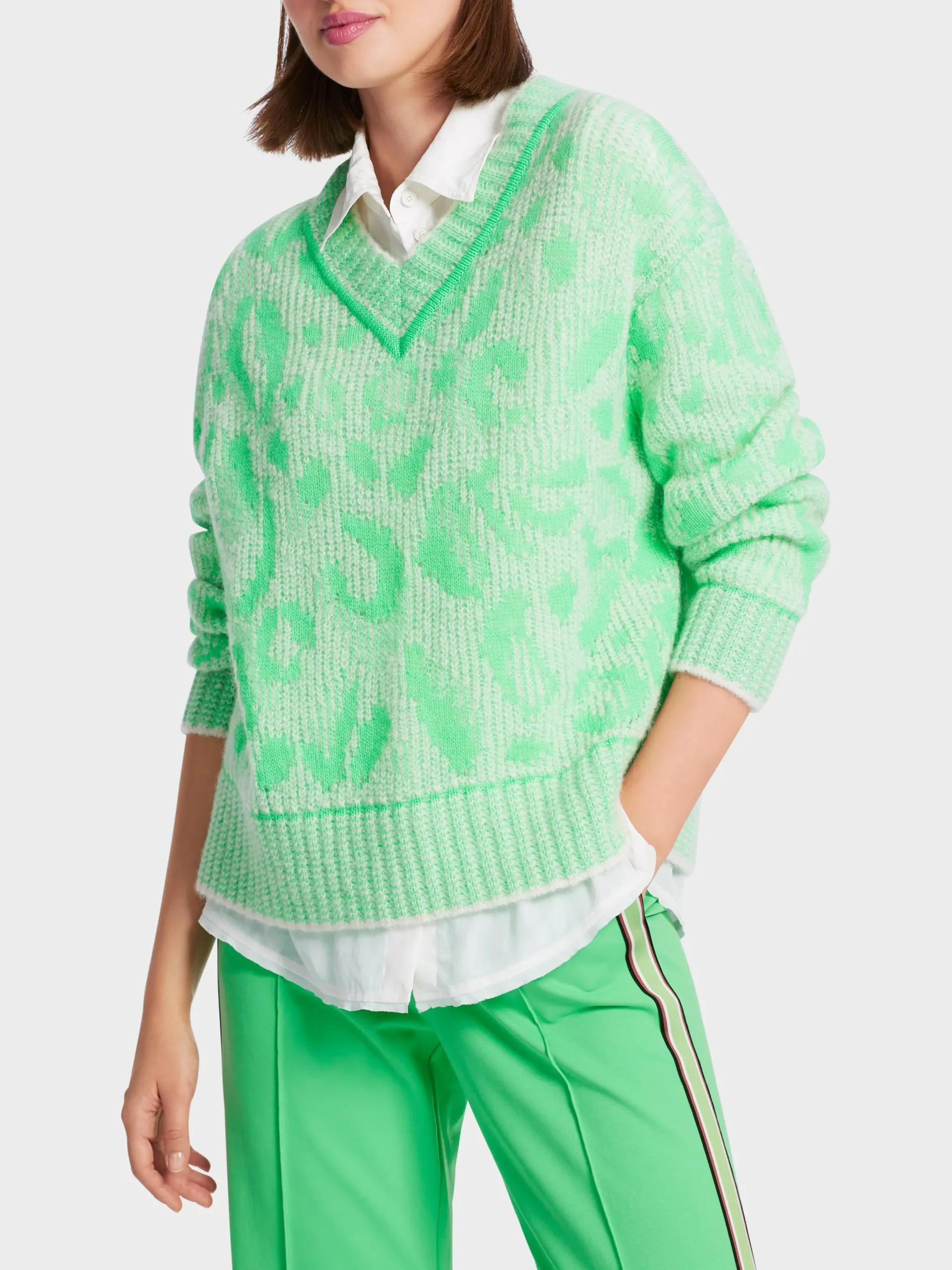 Marc Cain Pullover & Sweatshirts|Strick-GEMUSTERTER SWEATER – KNITTED IN GERMANY new neon green