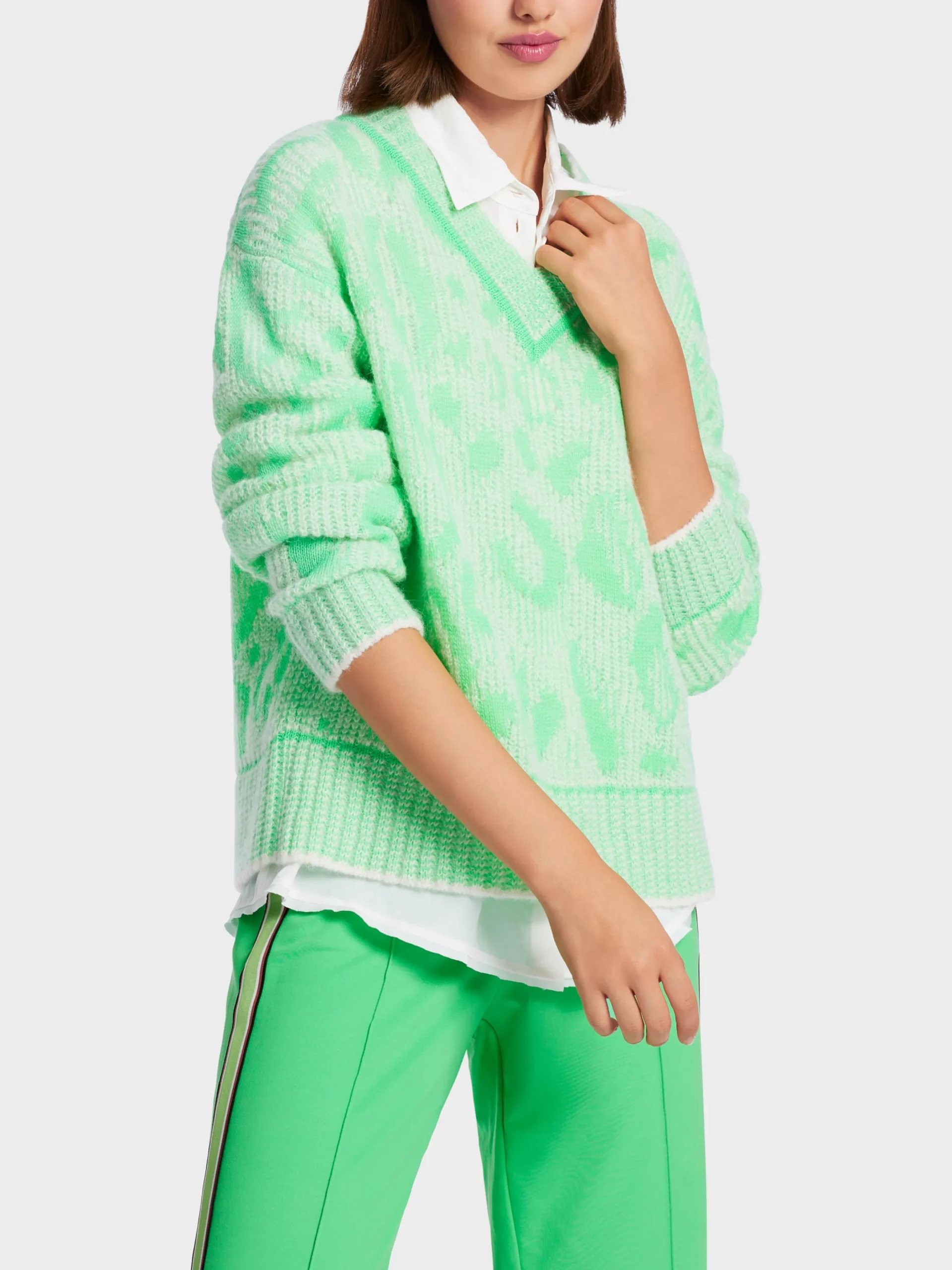 Marc Cain Pullover & Sweatshirts|Strick-GEMUSTERTER SWEATER – KNITTED IN GERMANY new neon green
