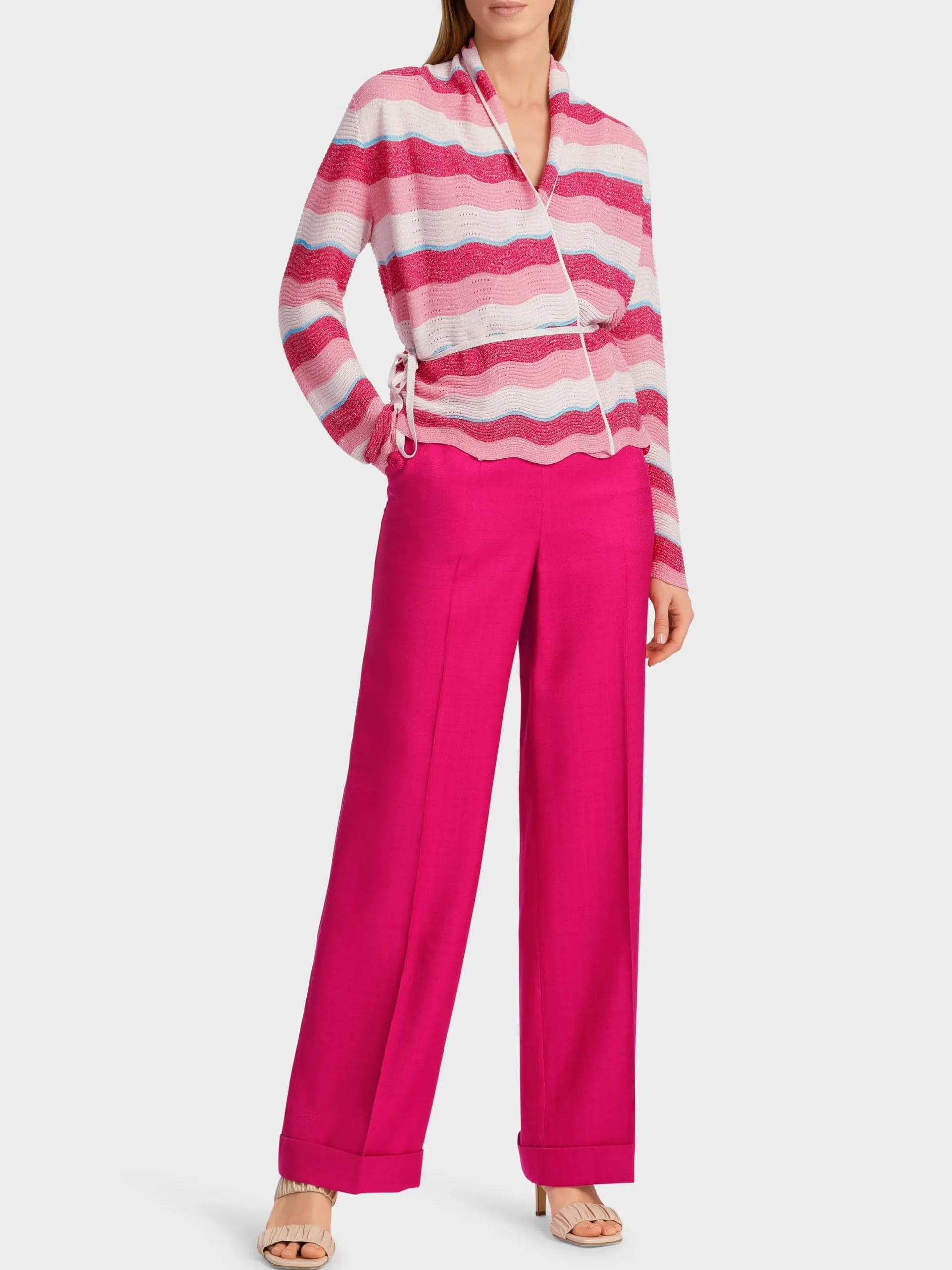 Marc Cain Jacken|Strick-GESTREIFTER CARDIGAN IM WELLENMUSTER deep fuchsia