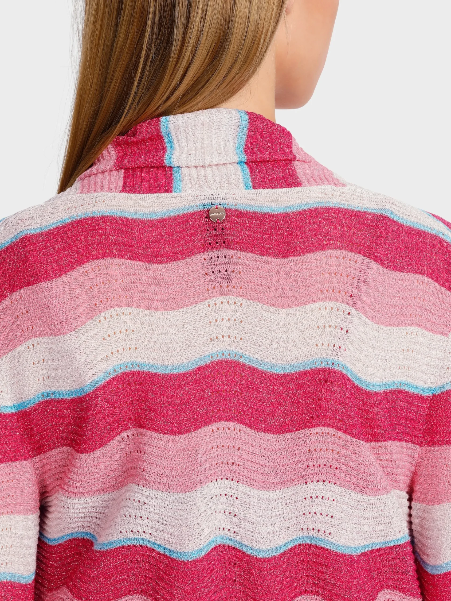 Marc Cain Jacken|Strick-GESTREIFTER CARDIGAN IM WELLENMUSTER deep fuchsia
