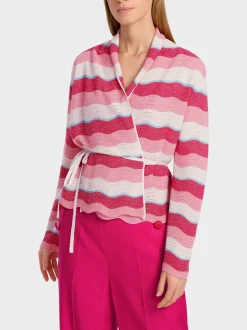 Marc Cain Jacken|Strick-GESTREIFTER CARDIGAN IM WELLENMUSTER deep fuchsia