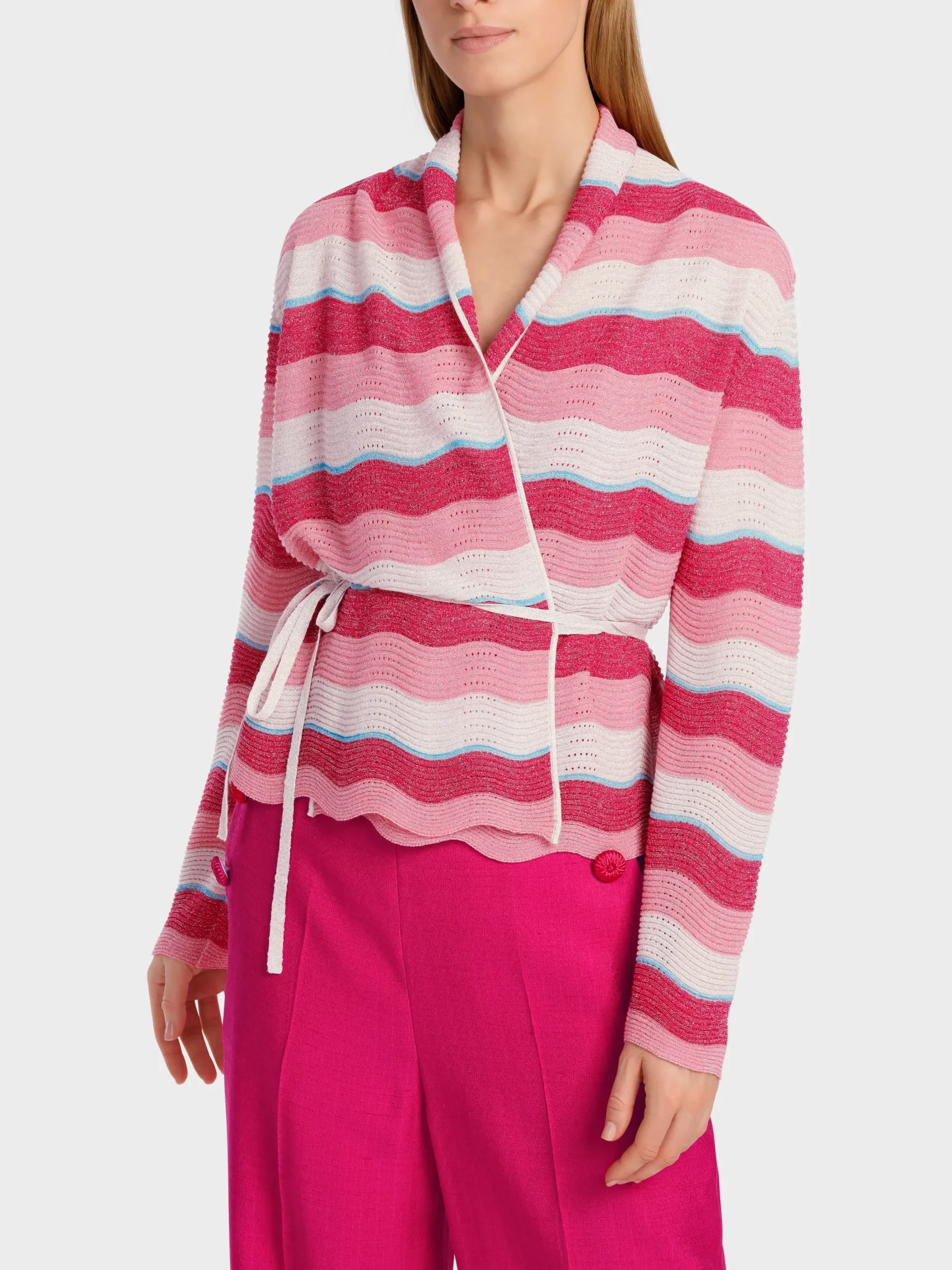 Marc Cain Jacken|Strick-GESTREIFTER CARDIGAN IM WELLENMUSTER deep fuchsia