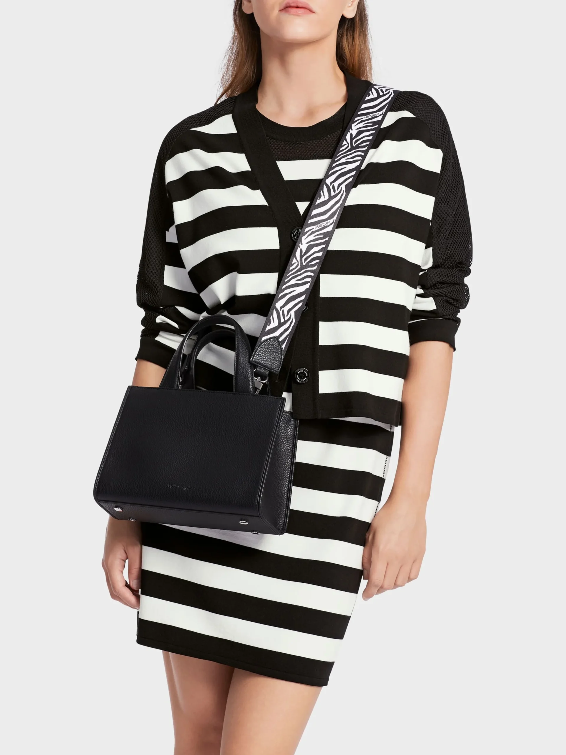 Marc Cain Jacken|Strick-GESTREIFTER CARDIGAN "RETHINK TOGETHER" white and black