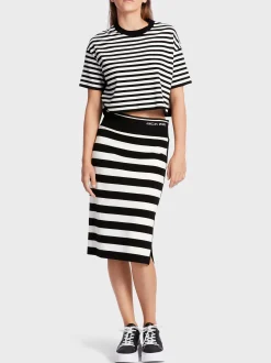 Marc Cain Strick|Röcke-GESTREIFTER ROCK "RETHINK TOGETHER" white and black