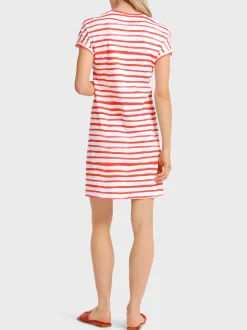 Marc Cain Kleider-GESTREIFTES KLEID AUS BAUMWOLLRIPP bright tomato