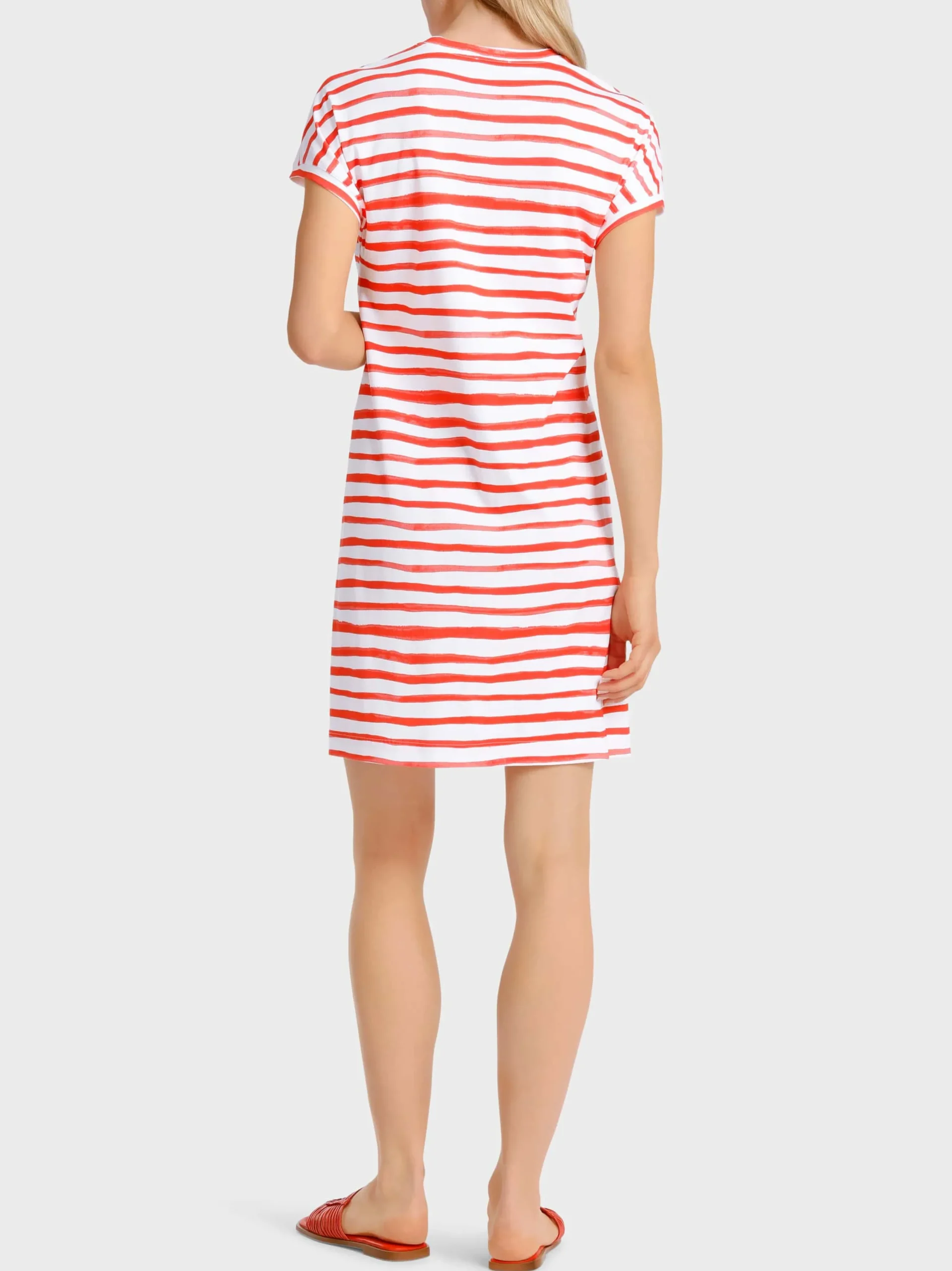 Marc Cain Kleider-GESTREIFTES KLEID AUS BAUMWOLLRIPP bright tomato