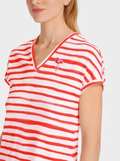 Marc Cain Kleider-GESTREIFTES KLEID AUS BAUMWOLLRIPP bright tomato