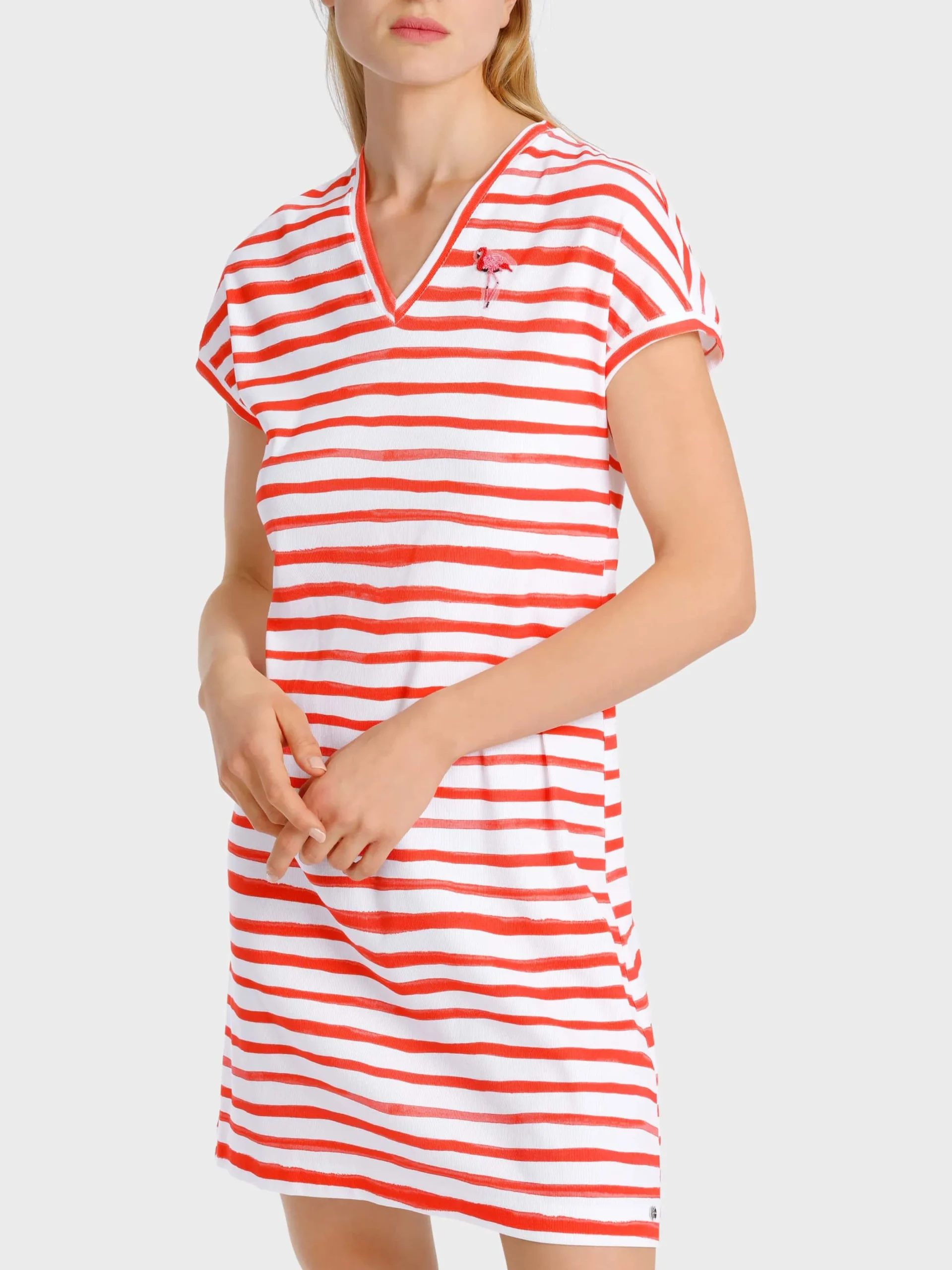 Marc Cain Kleider-GESTREIFTES KLEID AUS BAUMWOLLRIPP bright tomato