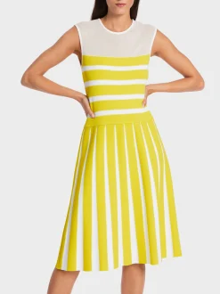 Marc Cain Kleider|Strick-GESTREIFTES KLEID KNITTED IN GERMANY bright sulphur